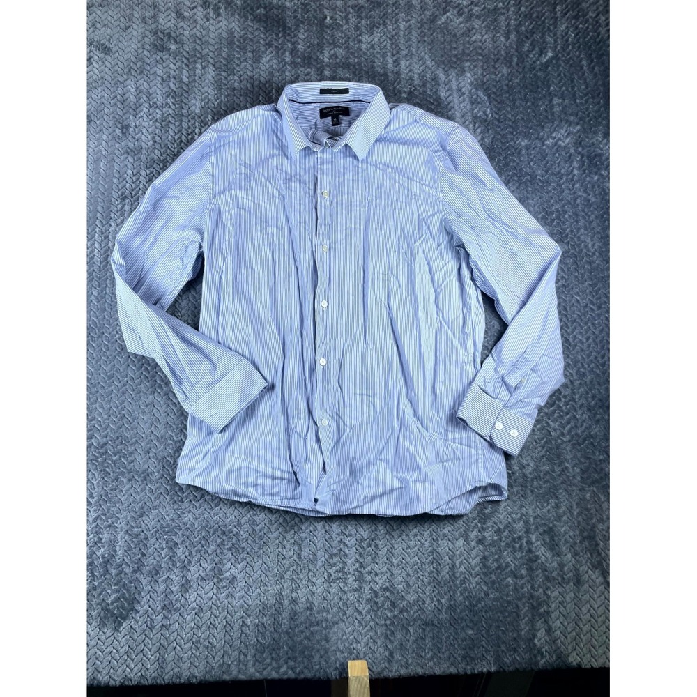 Banana Republic Dress Shirt Mens XL Blue Stretch Striped Wrinkle Free Slim Fit